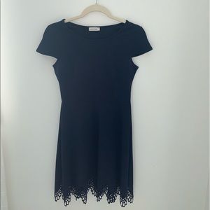 Navy Blue Dress with Cut-Out Hem